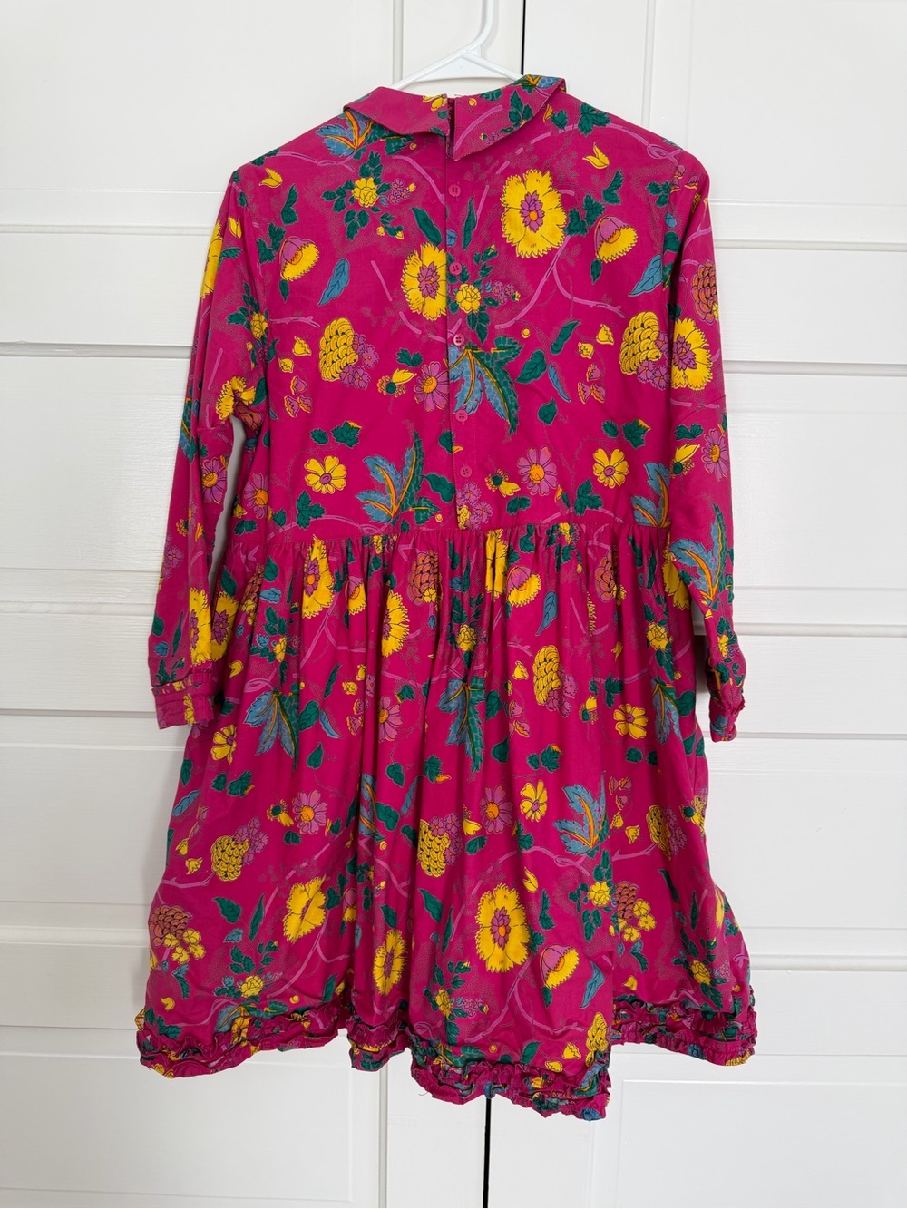 Vintage Oilily Girls' Floral Fuchsia Long-Sleeve Dress